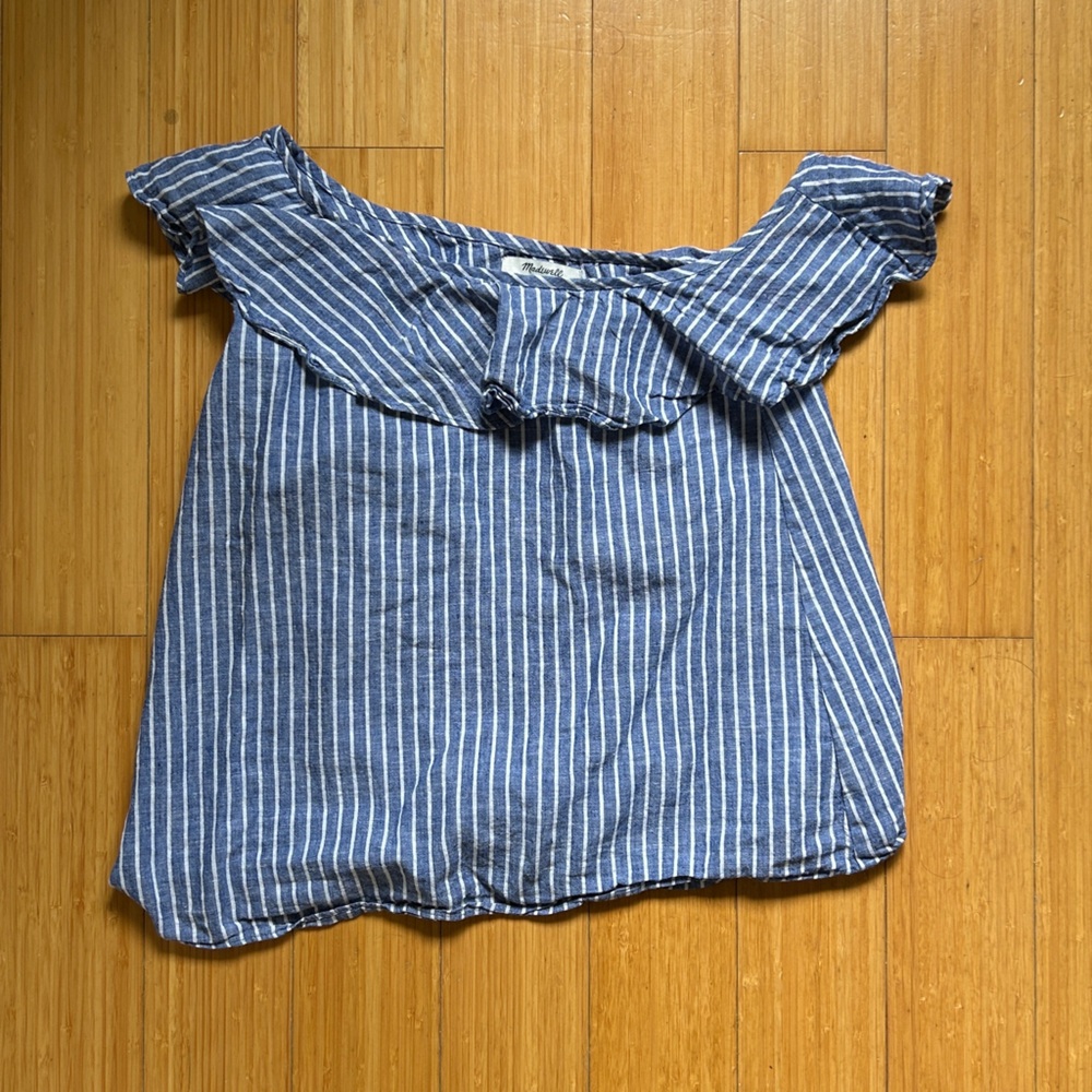 Blue and White Striped Off the Shoulder Top
